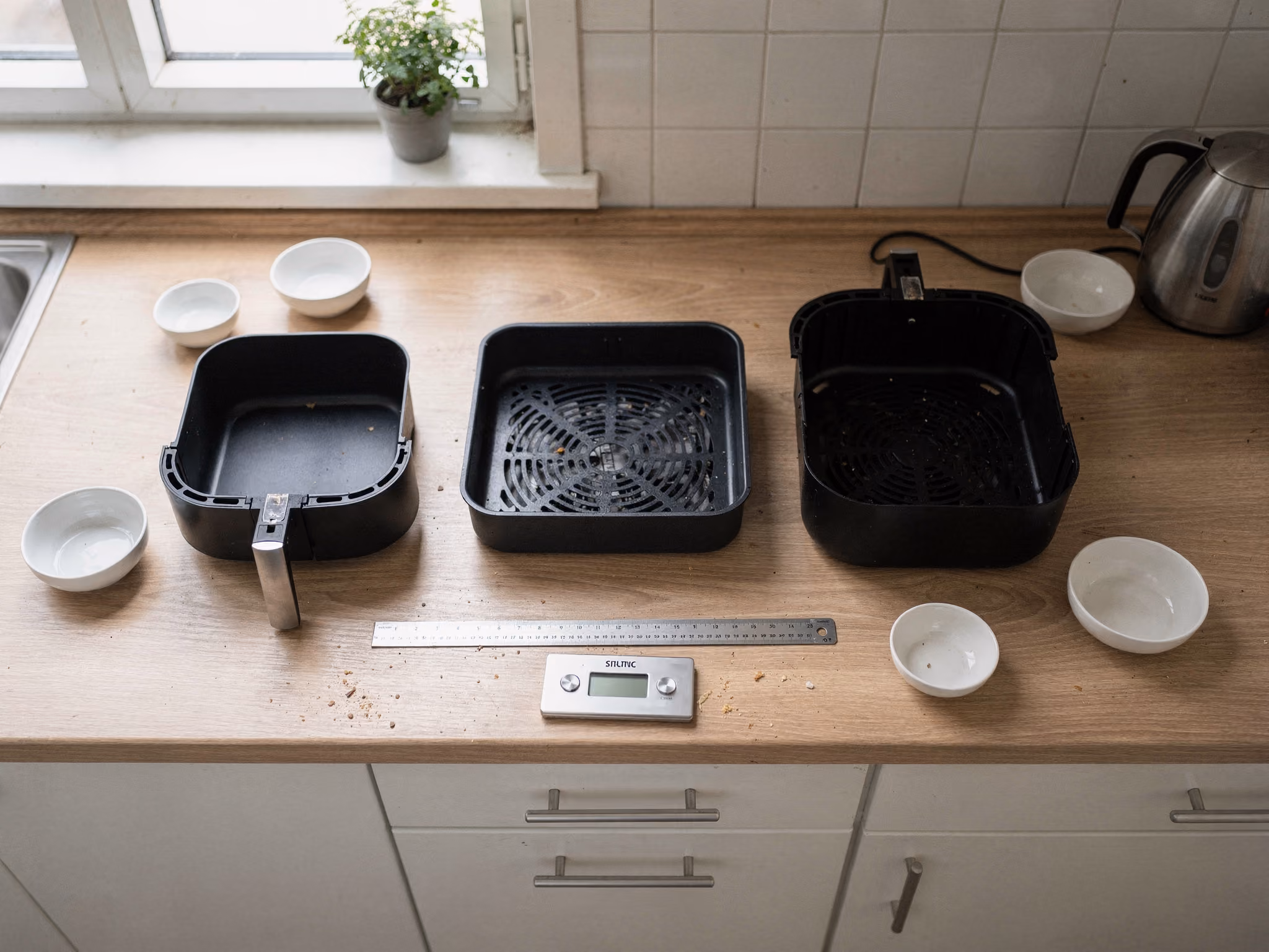 Erikokoisten airfryer-korien käyttökelpoisen alan vertailu